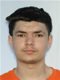 A young man with short hair and a slight mustache, wearing an orange shirt, poses for a headshot against a light background.